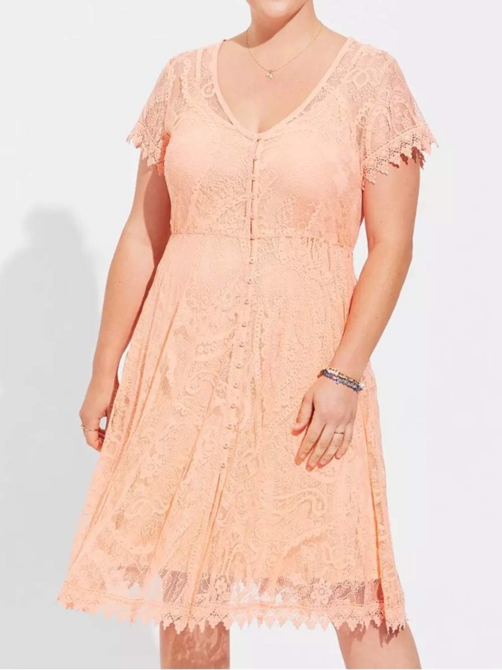 torrid Peach Lace Button-Front Midi Dress